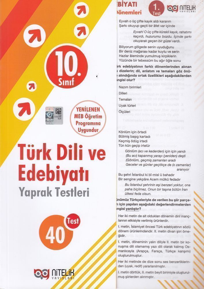 10.Sınıf Türk Dili Ve Edebiyat Yaprak Test Nitelik Yayınları