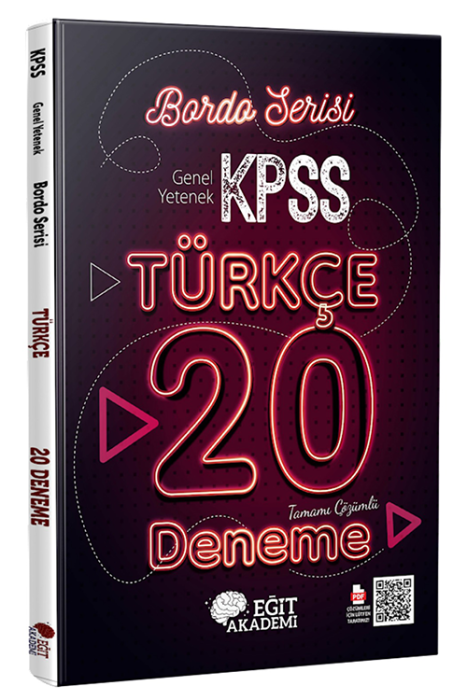 KPSS Türkçe Tamamı Çözümlü 20 Bordo Deneme Sınavı Mehmet Eğit Yayınları