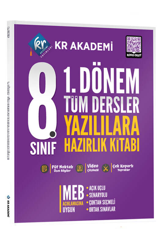 8. Sınıf 1. Dönem Tüm Dersler Yazılılara Hazırlık Kitabı KR Akademi Yayınları