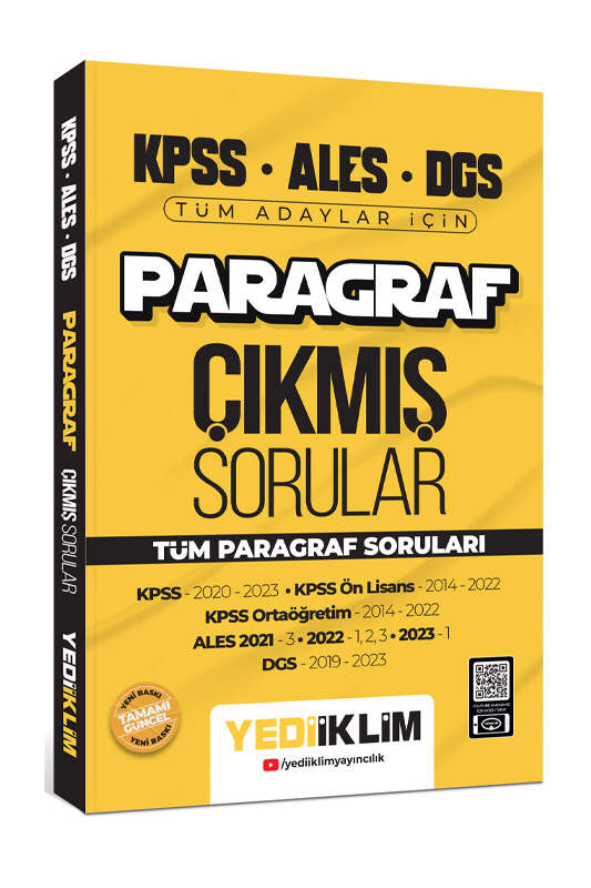 2024 KPSS ALES DGS Paragraf Konularına Göre Tamamı Çözümlü Çıkmış Sorular Yediiklim Yayınları