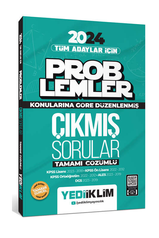 2024 Tüm Adayları İçin Problemler Konularına Göre Tamamı Çözümlü Çıkmış Sorular Yediiklim Yayınları