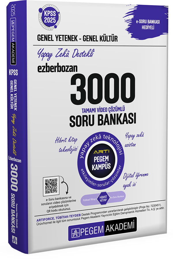 2025 KPSS Genel Yetenek Genel Kültür Ezberbozan 3000 Tamamı Çözümlü Soru Bankası Pegem Akademi Yayıncılık
