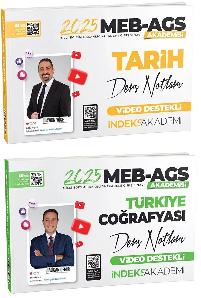 2025 MEB-AGS Akademisi Tarih+Türkiye Coğrafyası Ders Notları 2 li Set - Aydın Yüce, Alican Demir İndeks Akademi Yayıncılık