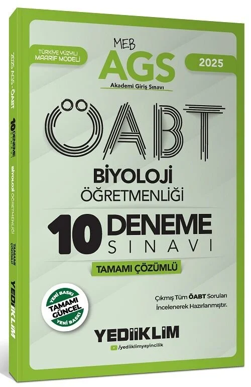 2025 ÖABT MEB-AGS Biyoloji Öğretmenliği 10 Deneme Çözümlü Yediiklim Yayınları