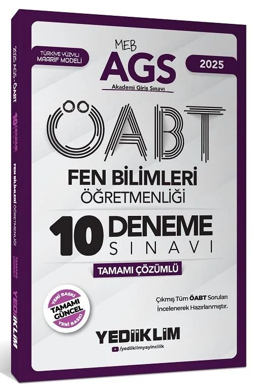 2025 ÖABT MEB-AGS Fen Bilimleri Öğretmenliği 10 Deneme Çözümlü Yediiklim Yayınları