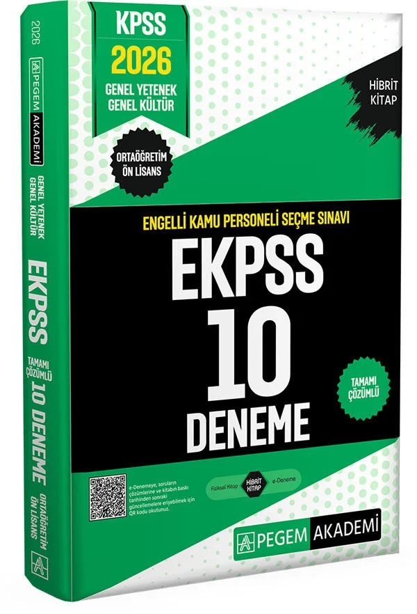 2026 EKPSS Lise Ortaöğretim Ön Lisans 10 Deneme Çözümlü Pegem Akademi Yayınları