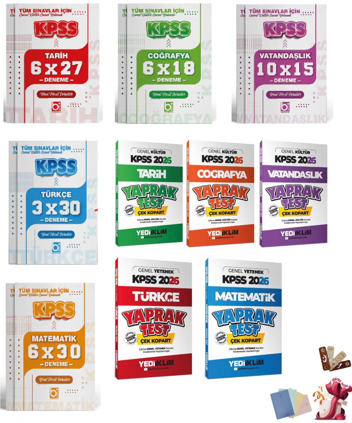 2026 KPSS Genel Kültür Genel Yetenek Tüm Dersler Deneme ve Yaprak Test Seti Yediiklim ve Bigelio Yayıncılık 2026 KPSS Genel Kültür Genel Yetenek Tüm Dersler Deneme ve Yaprak Test Seti Yediiklim ve Bigelio Yayıncılık