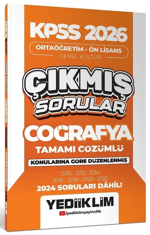 2026 KPSS Lise Ortaöğretim Ön Lisans Coğrafya Çıkmış Sorular Konularına Göre Çözümlü Yediiklim Yayınları