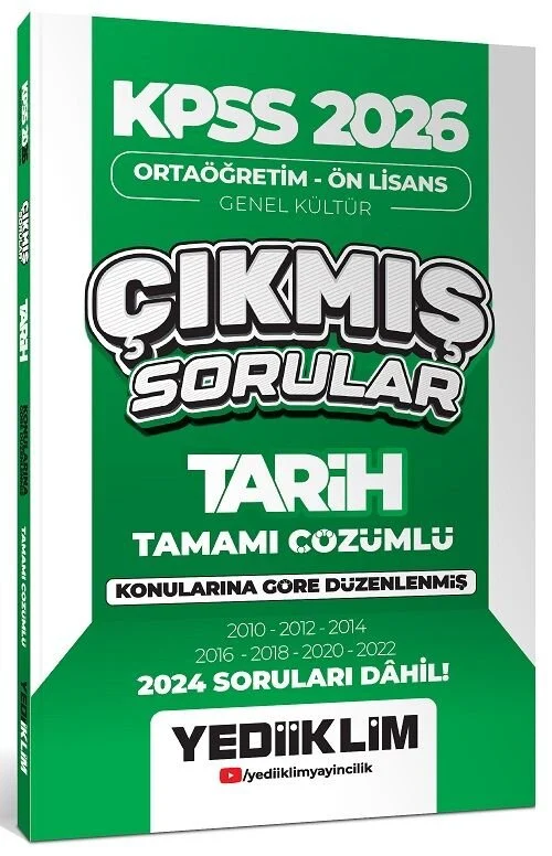 2026 KPSS Lise Ortaöğretim Ön Lisans Tarih Çıkmış Sorular Konularına Göre Çözümlü Yediiklim Yayınları