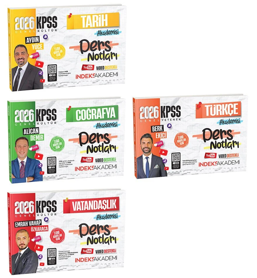 2026 KPSS Tarih + Coğrafya + Vatandaşlık + Türkçe Video Ders Notları 4 lü Set İndeks Akademi Yayıncılık 2026 KPSS Tarih + Coğrafya + Vatandaşlık + Türkçe Video Ders Notları 4 lü Set İndeks Akademi Yayıncılık