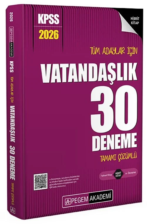 2026 KPSS Vatandaşlık 30 Deneme Çözümlü Pegem Akademi Yayınları