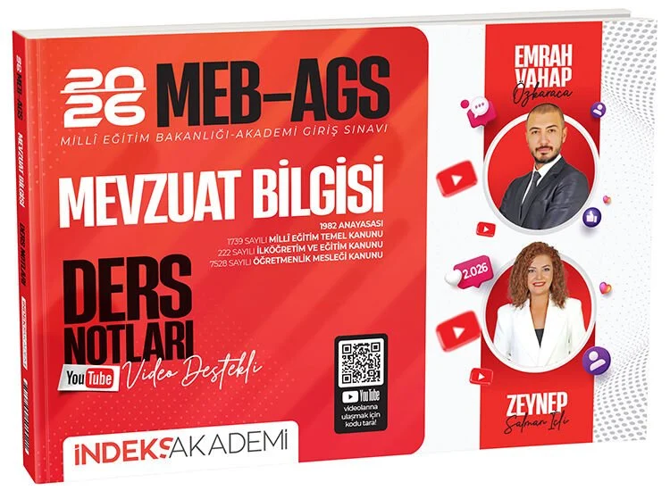 2026 MEB-AGS Mevzuat Bilgisi Video Ders Notları - Emrah Vahap Özkaraca, Zeynep Salman İçli İndeks Akademi Yayıncılık 2026 MEB-AGS Mevzuat Bilgisi Video Ders Notları - Emrah Vahap Özkaraca, Zeynep Salman İçli İndeks Akademi Yayıncılık