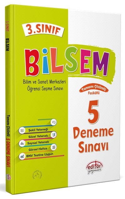 3. Sınıf BİLSEM Tamamı Çözümlü 5 Fasikül Deneme Editör Yayınları