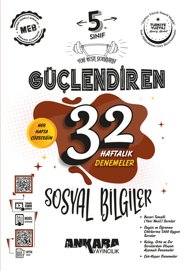 5. Sınıf Güçlendiren 32 Haftalık Sosyal Bilgiler Kazanım Denemeleri Ankara Yayıncılık