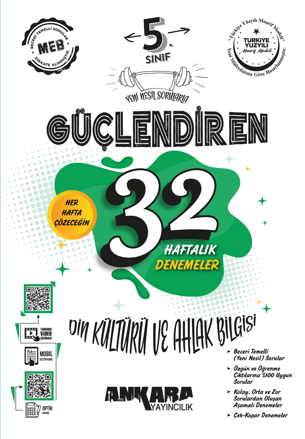 5.Sınıf Güçlendiren 32 Haftalık Din Kültürü ve Ahlak Bilgisi Kazanım Denemeleri Ankara Yayıncılık