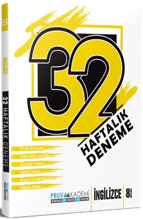 8. Sınıf İngilizce 32 Haftalık Deneme Pruva Akademi Yayınları