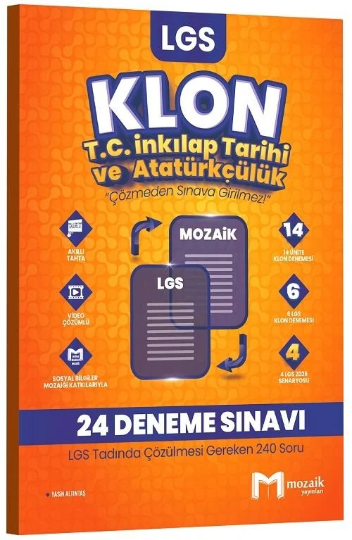 8. Sınıf LGS TC İnkılap Tarihi ve Atatürkçülük Klon 24 Deneme Çözümlü Mozaik Yayınları
