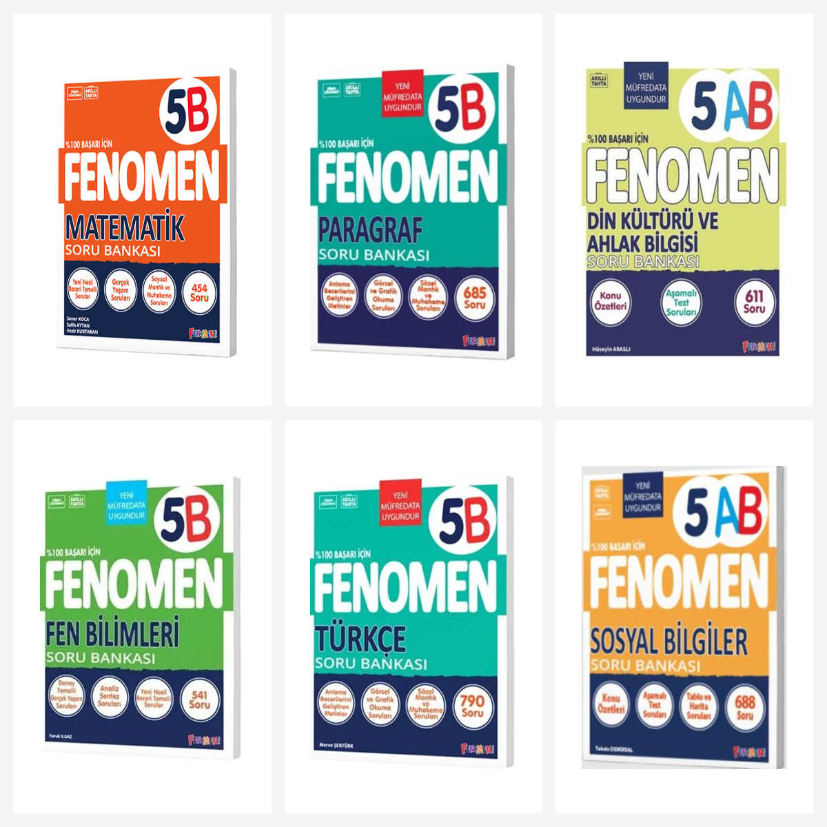 Fenomen 5. Sınıf Tüm Dersler B Soru Bankası Seti 6 Kitap Fenomen Yayınları