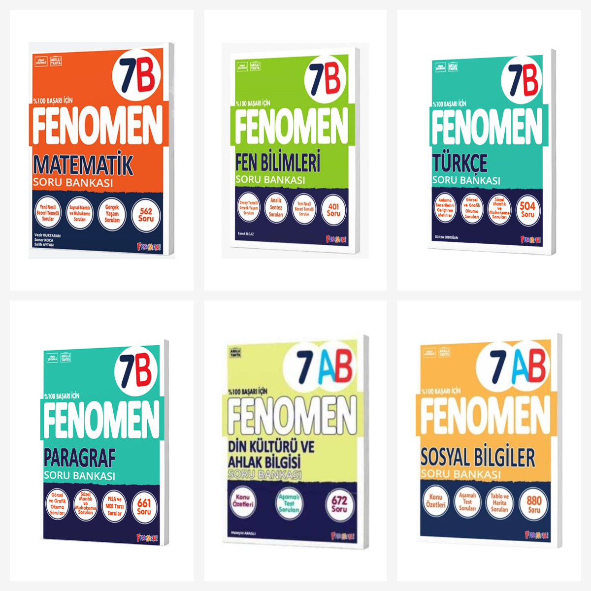 Fenomen 7. Sınıf Tüm Dersler B Soru Bankası Seti 6 Kitap Fenomen Yayınları