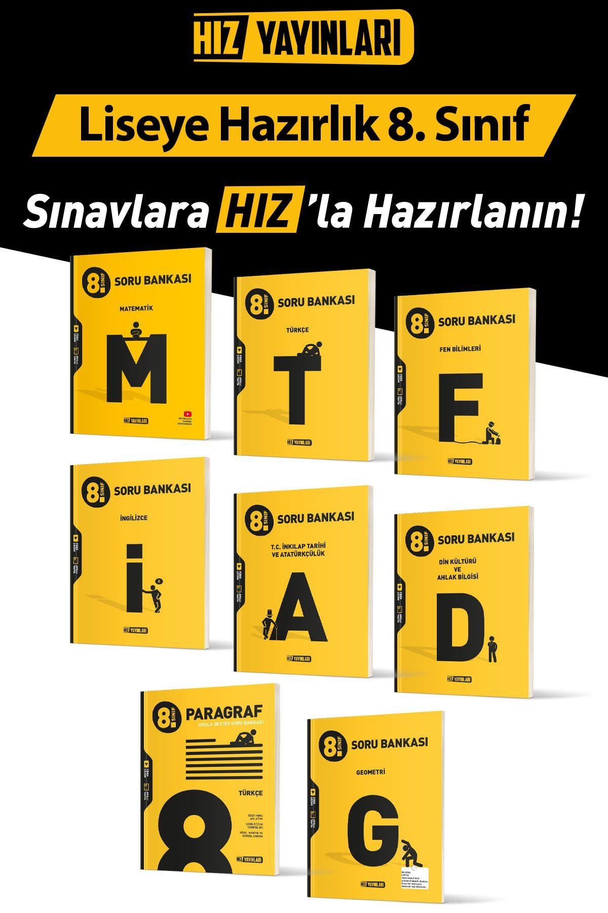 Hız 8. Sınıf Tüm Dersler Soru Bankası Seti 8 Kitap Hız Yayınları
