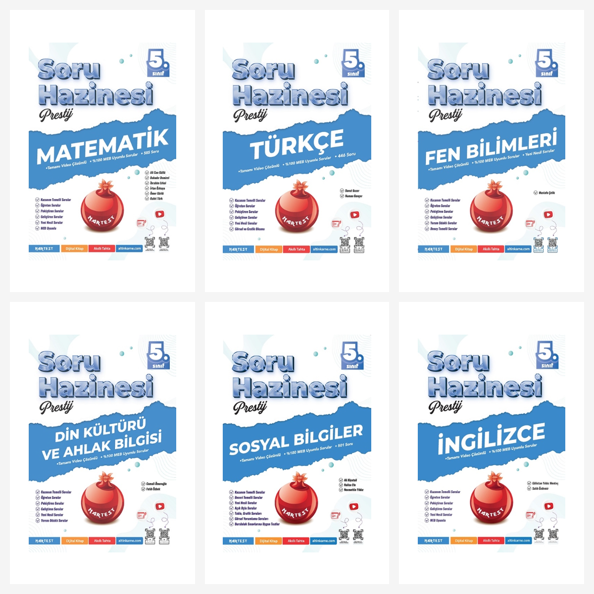 Nartest 5. Sınıf Prestij Tüm Dersler Soru Hazinesi Seti 6 Kitap Nartest Yayınları