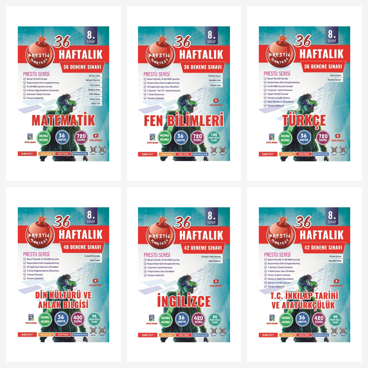 Nartest 8. Sınıf Tüm Dersler Haftalık Denemeleri Seti 6 Kitap Nartest Yaynları