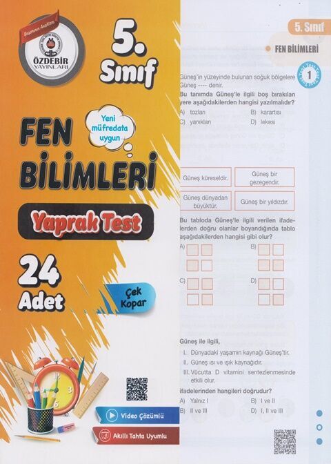Özdebir 5. Sınıf Fen Bilgisi Yaprak Test Özdebir Yayınları