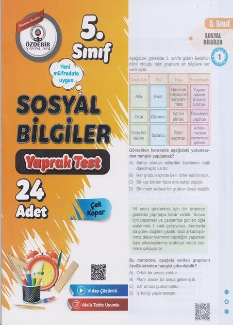 Özdebir 5. Sınıf Sosyal Bilgiler Yaprak Test Özdebir Yayınları