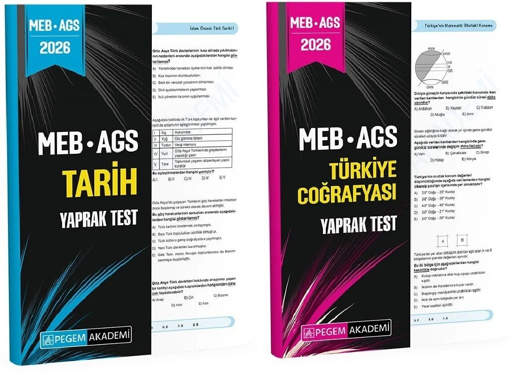 Pegem 2026 MEB-AGS Tarih + Türkiye Coğrafyası Yaprak Test 2 li Set Pegem Akademi Yayınları Pegem 2026 MEB-AGS Tarih + Türkiye Coğrafyası Yaprak Test 2 li Set Pegem Akademi Yayınları