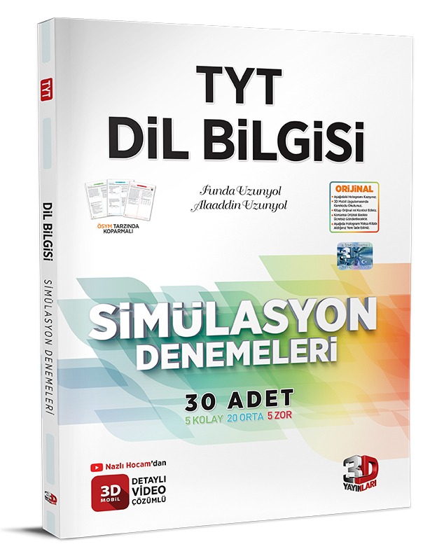 TYT Dil Bilgisi Simülasyon Denemeleri Detaylı Video Çözümlü 3D Yayınları TYT Dil Bilgisi Simülasyon Denemeleri Detaylı Video Çözümlü 3D Yayınları