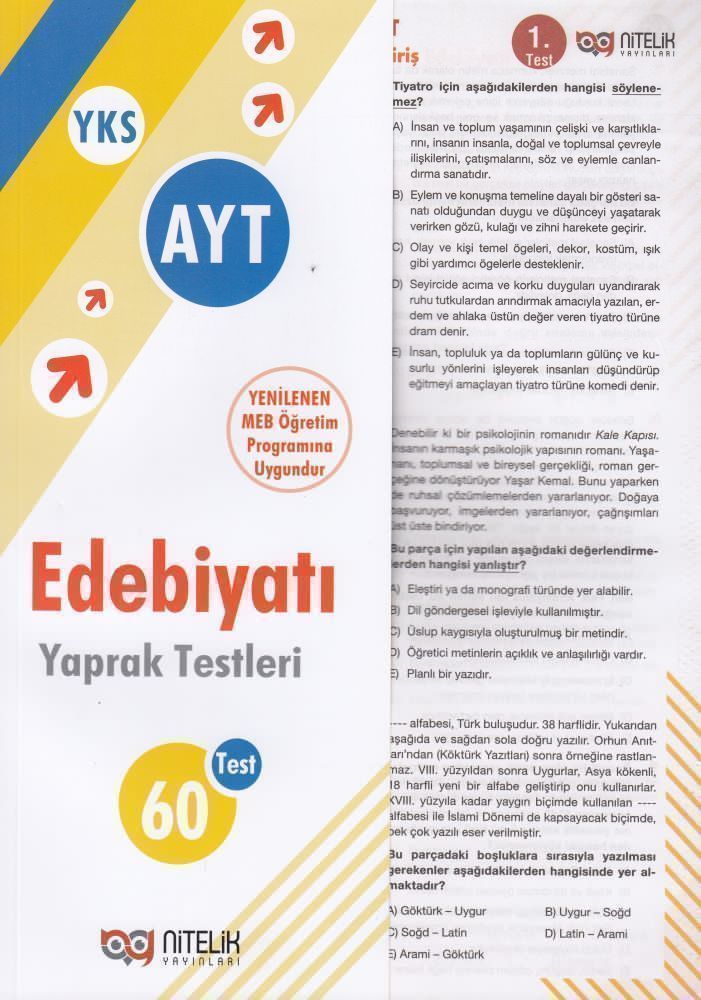 YKS AYT Edebiyat Yaprak Test Nitelik Yayınları