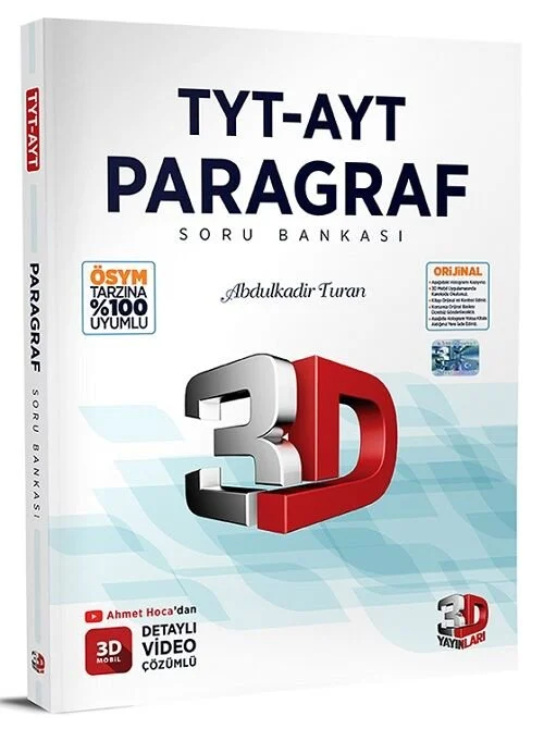 YKS TYT AYT Paragraf Soru Bankası Çözümlü 3D Yayınları