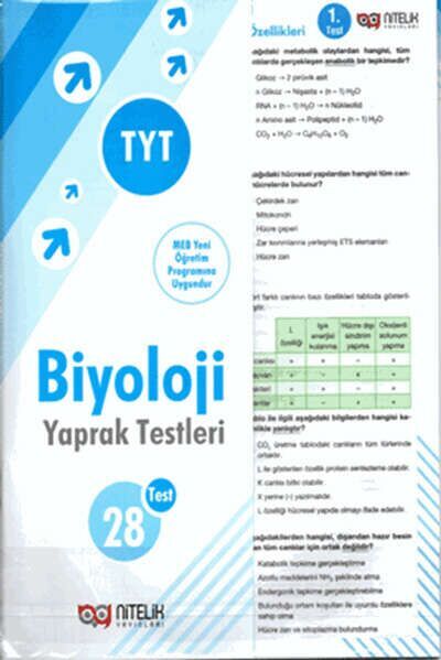 YKS TYT Biyoloji Yaprak Test Nitelik Yayınları