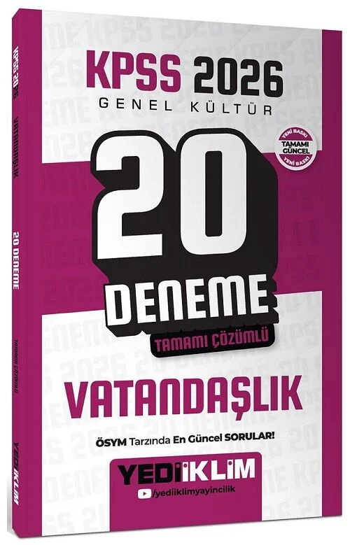 Yediiklim 2026 KPSS Vatandaşlık 20 Deneme Çözümlü Yediiklim Yayınları Yediiklim 2026 KPSS Vatandaşlık 20 Deneme Çözümlü Yediiklim Yayınları