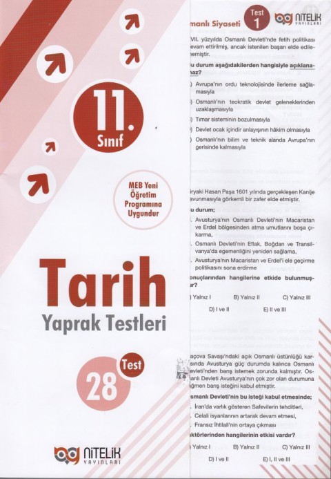 11.Sınıf Tarih Yaprak Test Nitelik Yayınları