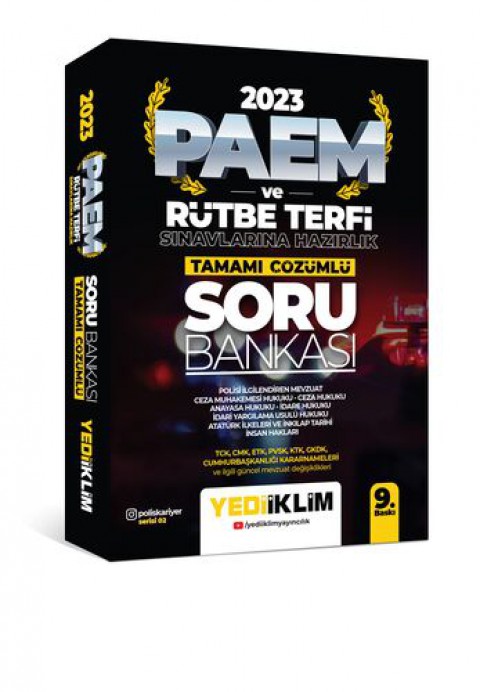 2023 PAEM ve Rütbe Terfi Sınavlarına Hazırlık Tamamı Çözümlü Soru Bankası Yediiklim Yayınları