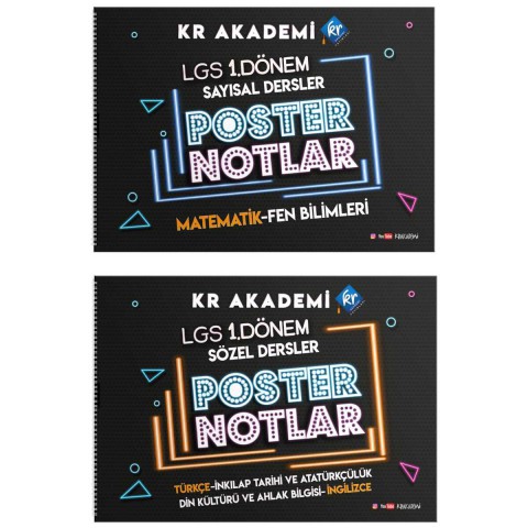 8.Sınıf LGS 1. Dönem Poster Notlar Seti KR Akademi