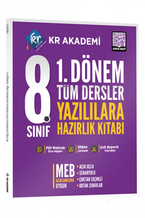 8. Sınıf 1. Dönem Tüm Dersler Yazılılara Hazırlık Kitabı KR Akademi Yayınları