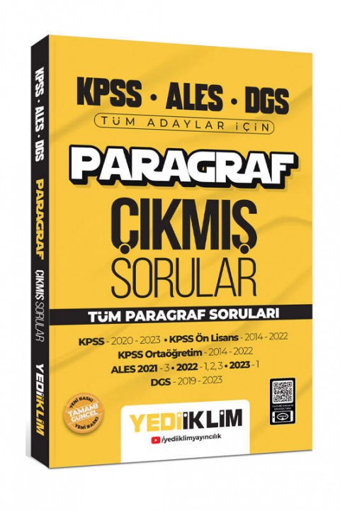2024 KPSS ALES DGS Paragraf Konularına Göre Tamamı Çözümlü Çıkmış Sorular Yediiklim Yayınları