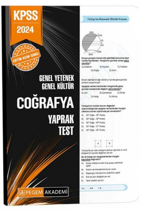 2024 KPSS Genel Yetenek Genel Kültür Coğrafya Yaprak Test Pegem Akademi Yayınları