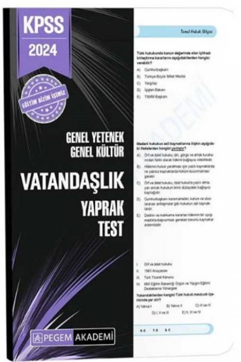 2024 KPSS Genel Yetenek Genel Kültür Vatandaşlık Yaprak Test Pegem Akademi Yayınları