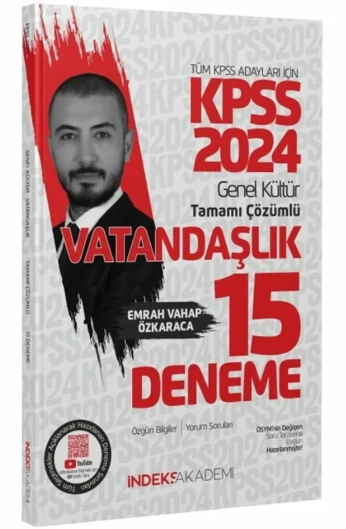 2024 KPSS Vatandaşlık Çözümlü 15 Deneme - Emrah Vahap Özkaraca İndeks Akademi Yayıncılık