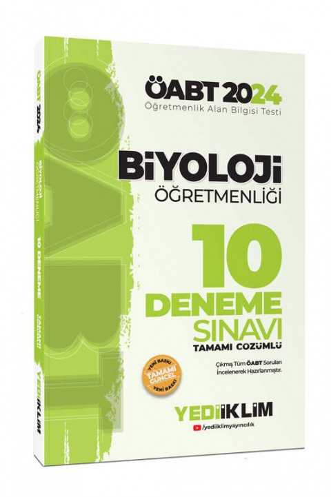 2024 ÖABT Biyoloji Öğretmenliği Tamamı Çözümlü 10 Deneme Sınavı Yediiklim Yayınları