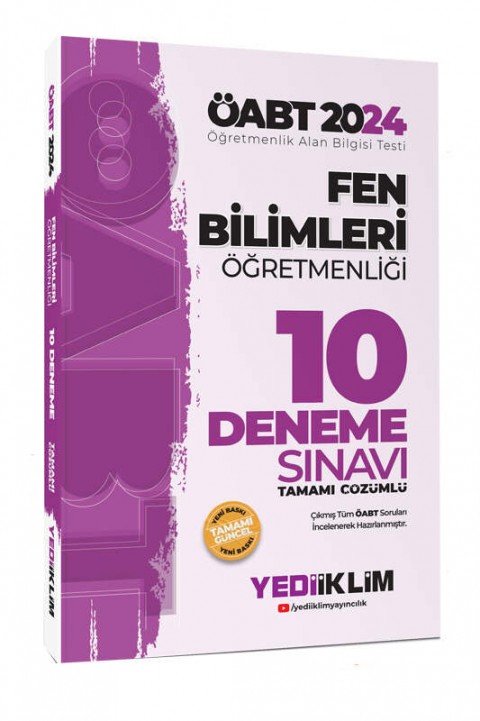 2024 ÖABT Fen Bilimleri Öğretmenliği Tamamı Video Çözümlü 10 Deneme Sınavı Yediiklim Yayınları