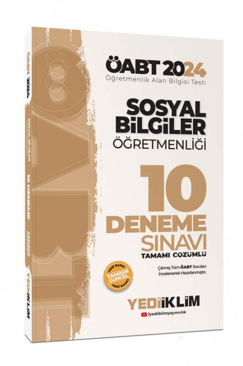 2024 ÖABT Sosyal Bilgiler Öğretmenliği Tamamı Çözümlü 10 Deneme Sınavı Yediiklim Yayınları