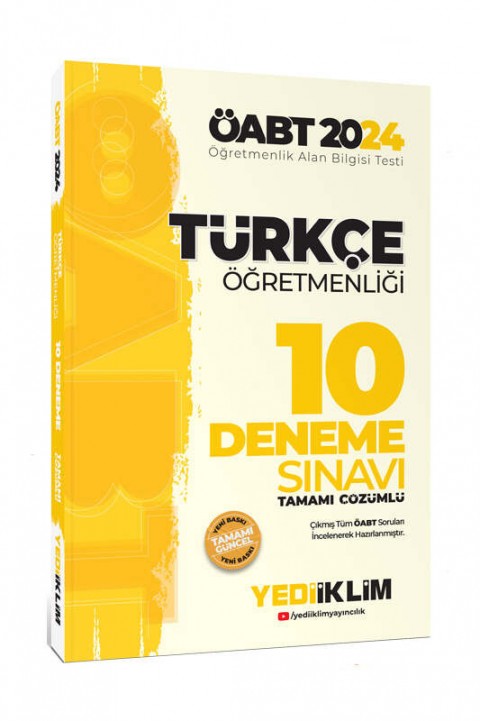 2024 ÖABT Türkçe Öğretmenliği Tamamı Çözümlü 10 Deneme Sınavı Yediiklim Yayınları