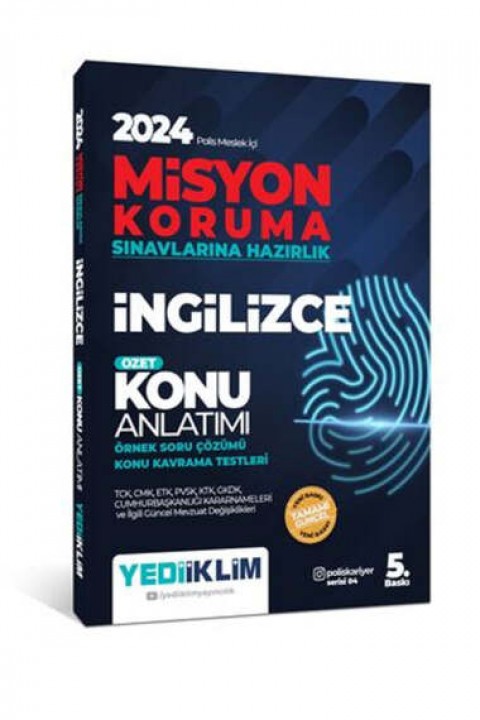 2024 Polis Meslek İçi Misyon Koruma Sınavlarına Hazırlık İngilizce Konu Anlatımlı Soru Bankası Yediiklim Yayınları