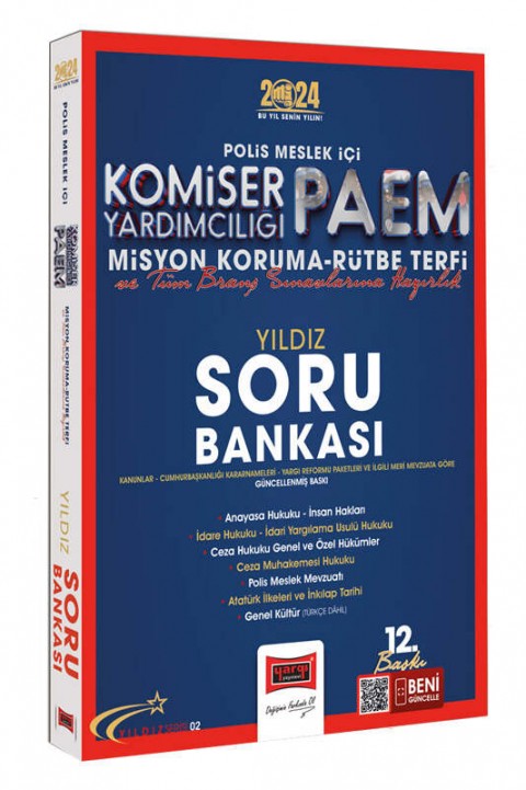 2024 Polis Meslek İçi PAEM Komiser Yardımcılığı Misyon Koruma Rütbe Terfi ve Tüm Branş Sınavlarına Yönelik Yıldız Soru Bankası Yargı Yayınları