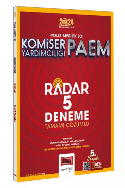 2024 Polis Meslek İçi PAEM Komiser Yardımcılığı Radar 5 Deneme Yargı Yayınları