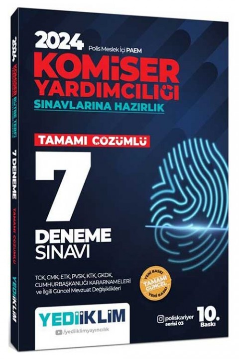 2024 Polis Meslek İçi PAEM Komiser Yardımcılığı Sınavlarına Hazırlık Tamamı Çözümlü 7 Deneme Sınavı Yediiklim Yayınları